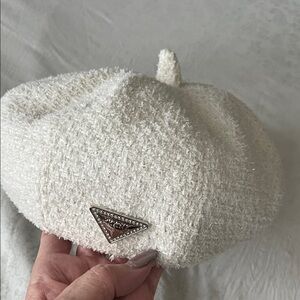Stylish White prank Beret rhinestone
